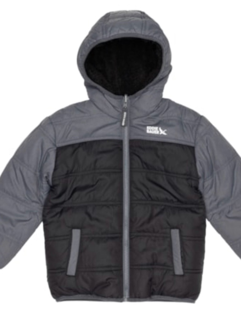 Eddie Bauer Black and Gray Hooded Puffer Jacket for Kids